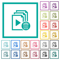 Delete entire playlist flat color icons with quadrant frames