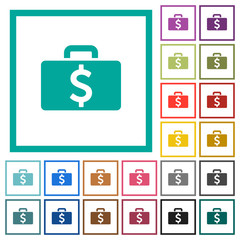 Dollar bag flat color icons with quadrant frames