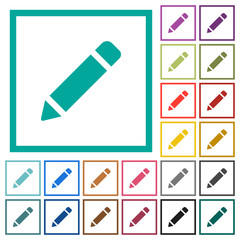 Single pencil with rubber flat color icons with quadrant frames