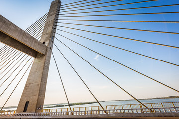 Fototapeta premium Cable-stayed bridge over Parana river, Brazil. Border of Sao Paulo and Mato Grosso do Sul states