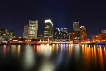 Fototapeta na wymiar Long Exposure photo of Boston Harbor at Night