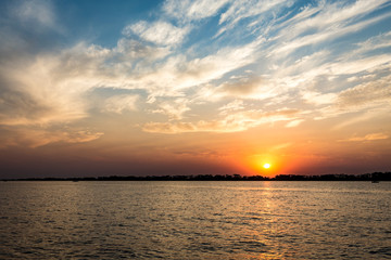 Parana river at sunset, Brazil. Border of Sao Paulo and Mato Grosso do sul states