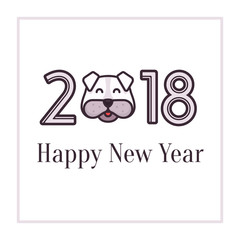 Happy new year 2018 greeting card. Banner for design new year card, invitation, party flyer, calendar etc. Dog, symbol of the new 2018 year on the Chinese calendar. Flat vector illustration