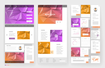 Website template design with interface elements