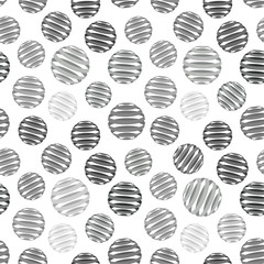 Repeating abstract grey circles figure with lines inside. Vector geometric seamless pattern.