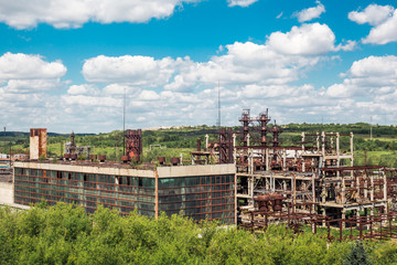 Fototapeta na wymiar Aerial view of abandoned industrial factory 