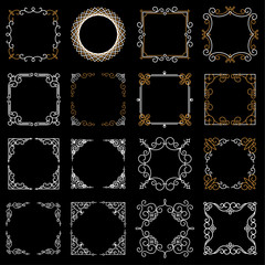 Set decorative vintage frames in mono line style. Abstract vector illustration for your design and logo. Collection of floral frames and emblems