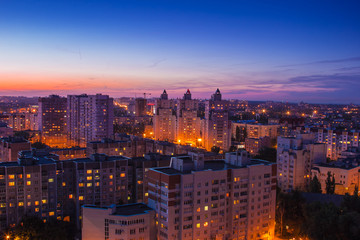 Obraz premium Evening Voronezh aerial cityscape. Modern residential area