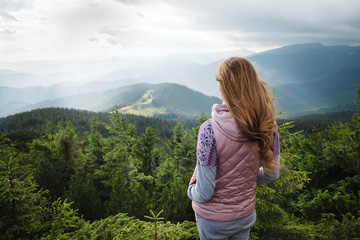 Woman travel in the mountains in Europe