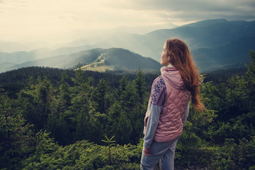Woman travel in the mountains in Europe