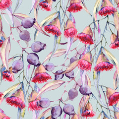 Background is a branch of gum flowers. Seamless pattern.