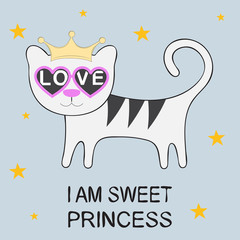 Cute fantasy cat princess. Sweet kids graphics for t-shirts.