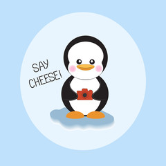 Little cute fantasy penguin with a camera. Sweet kids graphics for t-shirts.