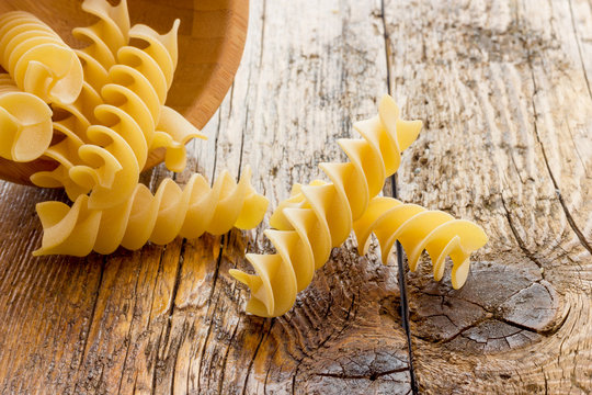 Uncooked pasta fusilli of Italy