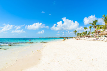 Relaxing on sun lounger at Akumal Beach - Riviera Maya - paradise beaches at Cancun, Quintana Roo, Mexico - Caribbean coast - tropical destination for vacation
