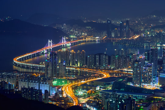 Busan cityscape Gwangan Bridge  at night
