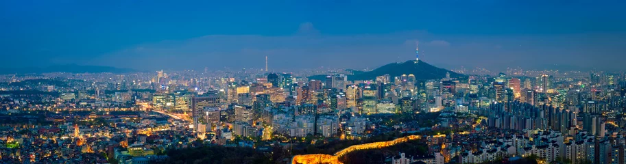 Foto op Canvas Skyline van Seoul in de nacht, Zuid-Korea. © Dmitry Rukhlenko