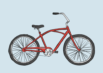 Fototapeta premium Hand drawn sketch illustration of bicycle. Cruiser bike