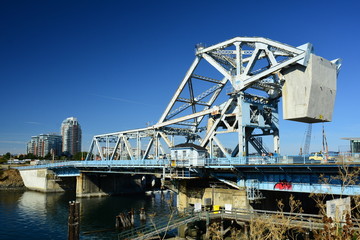 Fototapeta na wymiar The blue cantilever bridge in Victoria BC,Canada