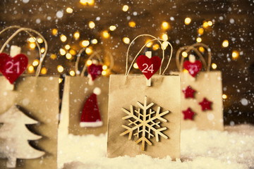 Fototapeta na wymiar Christmas Shopping Bag, Snowflakes, Instagram Filter