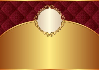 golden background with vintage pattern and elegant frame