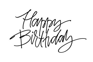 Hand drawn vector lettering. Words Happy Birthday by hand. Isolated vector illustration. Handwritten modern calligraphy. Inscription for postcards, posters, prints, greeting cards.