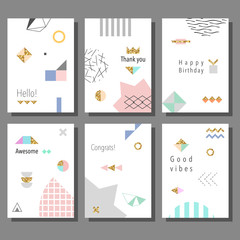 Set of artistic colorful universal cards. Wedding, anniversary, birthday, holiday, party. Design for poster, card, invitation. Vector illustration