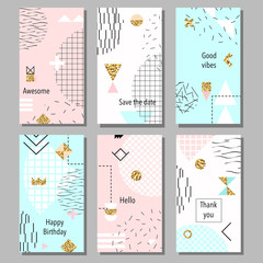 Set of artistic colorful universal cards. Wedding, anniversary, birthday, holiday, party. Design for poster, card, invitation. Vector illustration