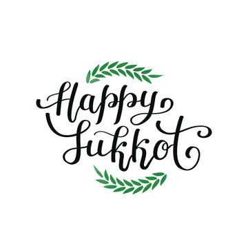 Vector isolated lettering for Happy Jewish Holiday Sukkot for decoration and covering on the white background.