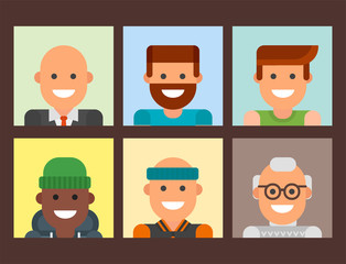 Group of men flayer brochure layout card portrait different nationality friendship character people guy person vector illustration.