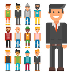 Group of men portrait different nationality friendship character team happy people young guy person vector illustration.