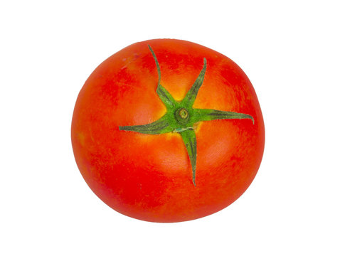 one fresh red tomato isolated on white, clipping path