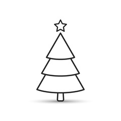Fir tree outline icon, flat design style. Spruce line vector illustration