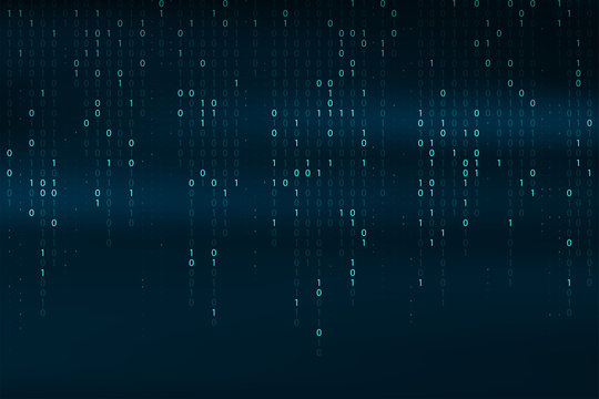 Abstract binary code background. Falling, streaming binary code background. Digital technology wallpaper