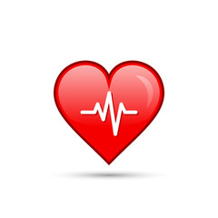 Red heart beat cardiogram isolated icon on white. Vector