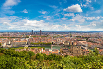 Naklejka premium Panoramic view of Lyon, France