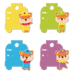 Cute fox boys vector cartoon illustration for birthday gift tag design, label tag and sticker set design