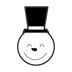 happy snowman with top hat christmas related icon image vector illustration design  black and white