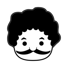 fat man with mustache cartoon icon image vector illustration design  black and white