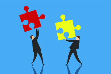 team work illustration arrange the puzzle . Business concept illustration