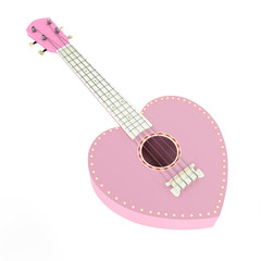 Ukulele sweet pink heart isolated 3d render.