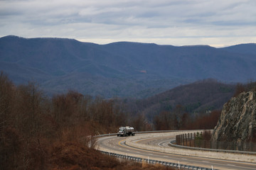 Truck on highway, Blue Ridge Mountains, Tennessee