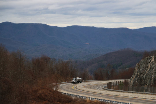 Truck on highway, Blue Ridge Mountains, Tennessee