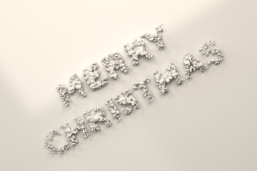 Liquid white Merry Christmas words with drops on white background