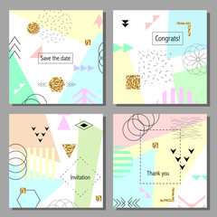 Set of artistic colorful universal cards. Wedding, anniversary, birthday, holiday, party. Design for poster, card, invitation. Vector illustration