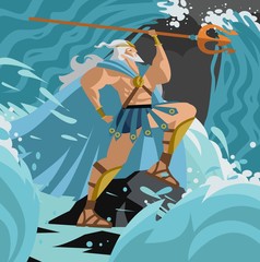 neptune poseidon god of the sea in a wave - obrazy, fototapety, plakaty