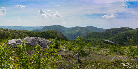 top of a mountain view with lake and mountain range in distance