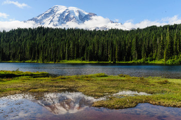 Mount Rainier reflected in a lake