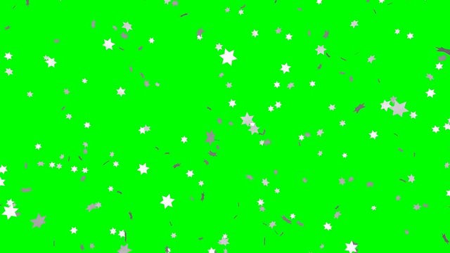 Silver star confetti - loop, green screen, 4K

