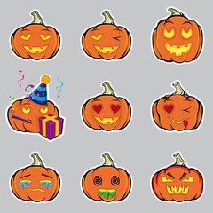 Pumpkins. A set of emotional smiles to Halloween.